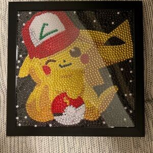 Framed Pikachu Diamond Art with Red Hat